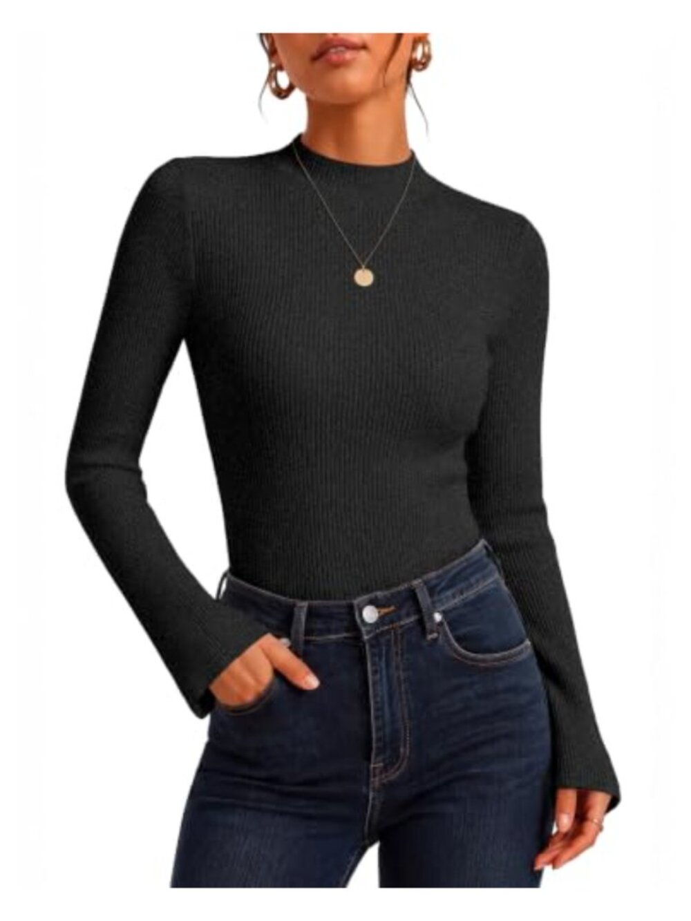 Ekouaer Women Mock Turtleneck Long Sleeve Thermal Top Ribbed Knit Fitted Blouse